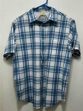 Nautica White and Blue Plaid Short Sleeve Button-Down Shirt